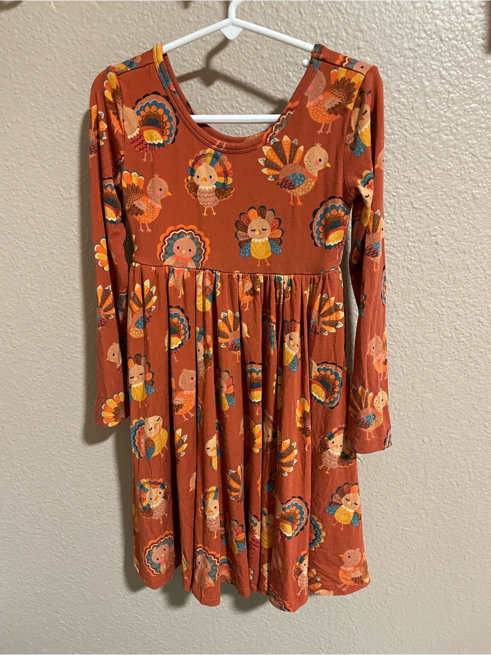 Little Sleepies Rust Orange Long Sleeve Turkey Print Dress